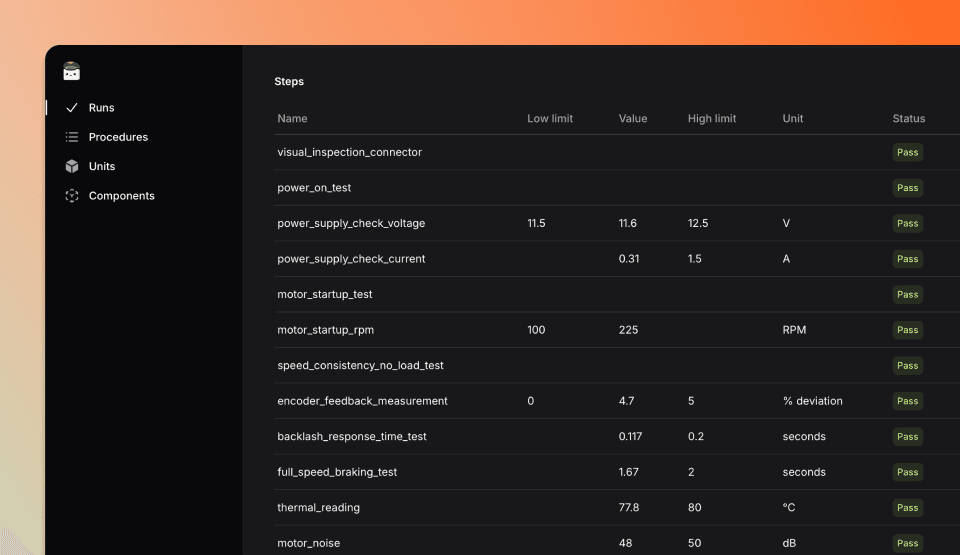 TofuPilot test run showing list of test steps.